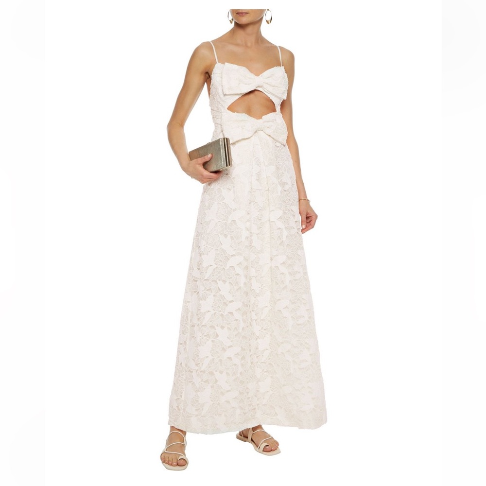 NWT ZIMMERMANN ‘Corsage’ Cutout Bow Front Guipure Lace Sleeveless White Dress